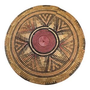 African Woven Coil Flat Basket 13" diameter African Eye Collection Vintage Wall